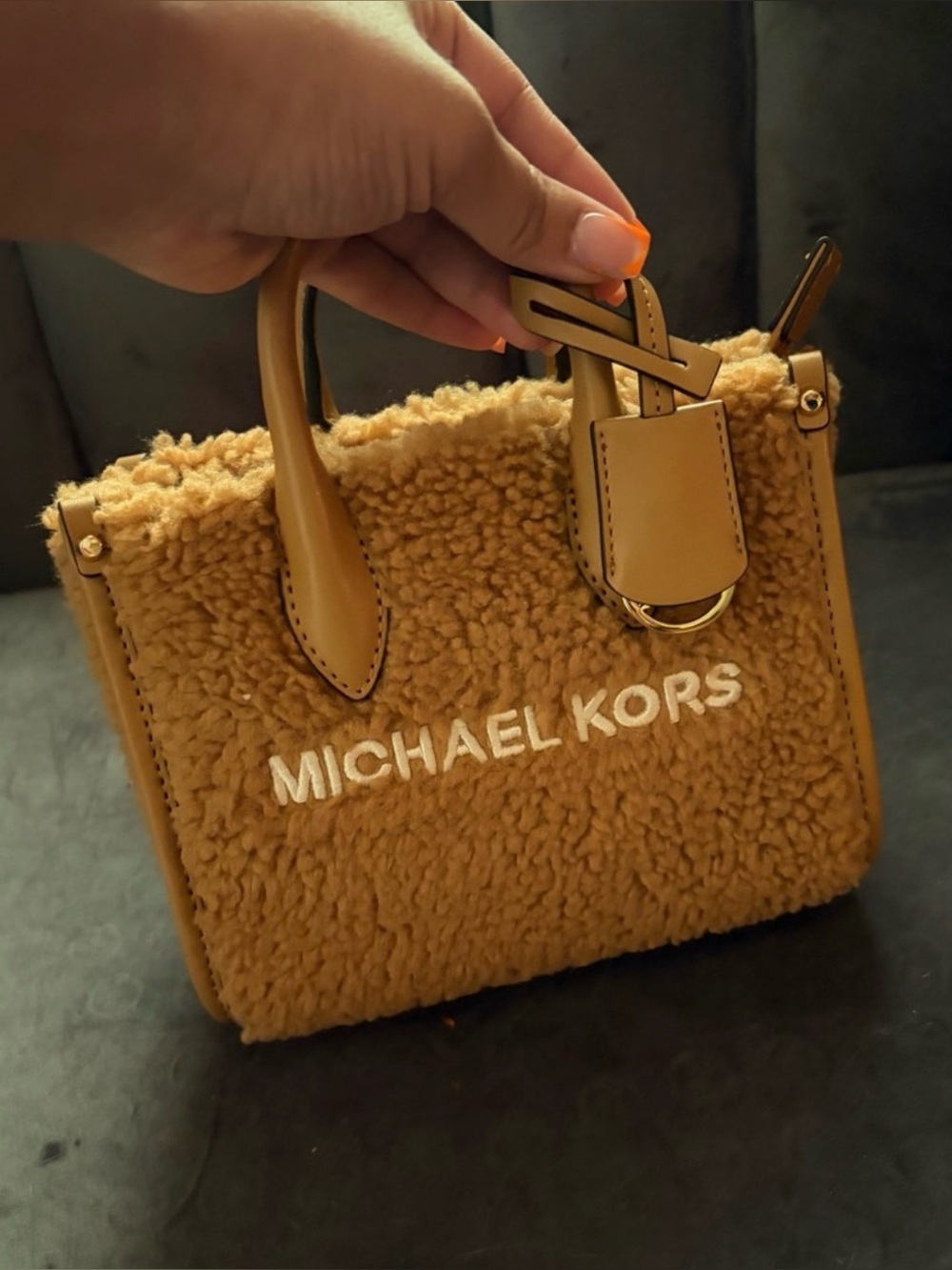 Michael Kors Caramel/Tan Shearling Satchel mini